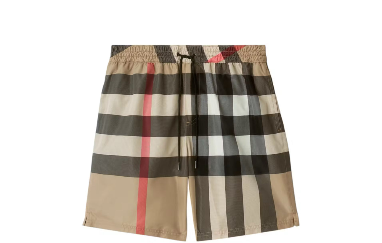 Bañador Burberry Check Drawcord con estampado a cuadros en beige